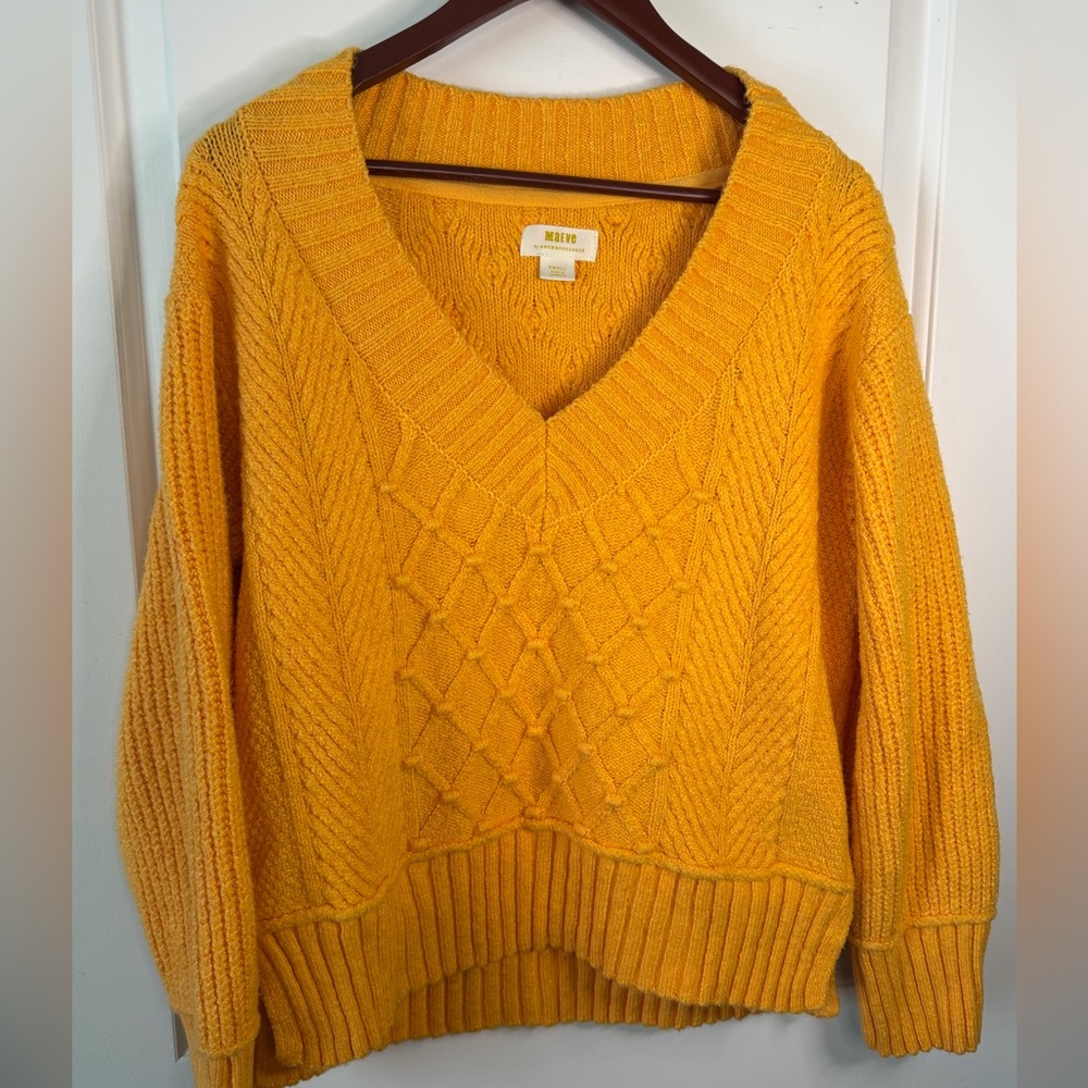 Maeve Anthropologie The Tillie V-Neck Cropped Pullover Sweater EUC‎ Women's S